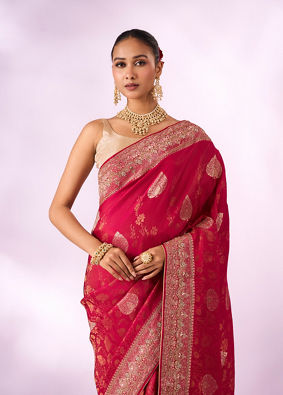 Mohey Women Rani Silk Saree with Hand Embroidery