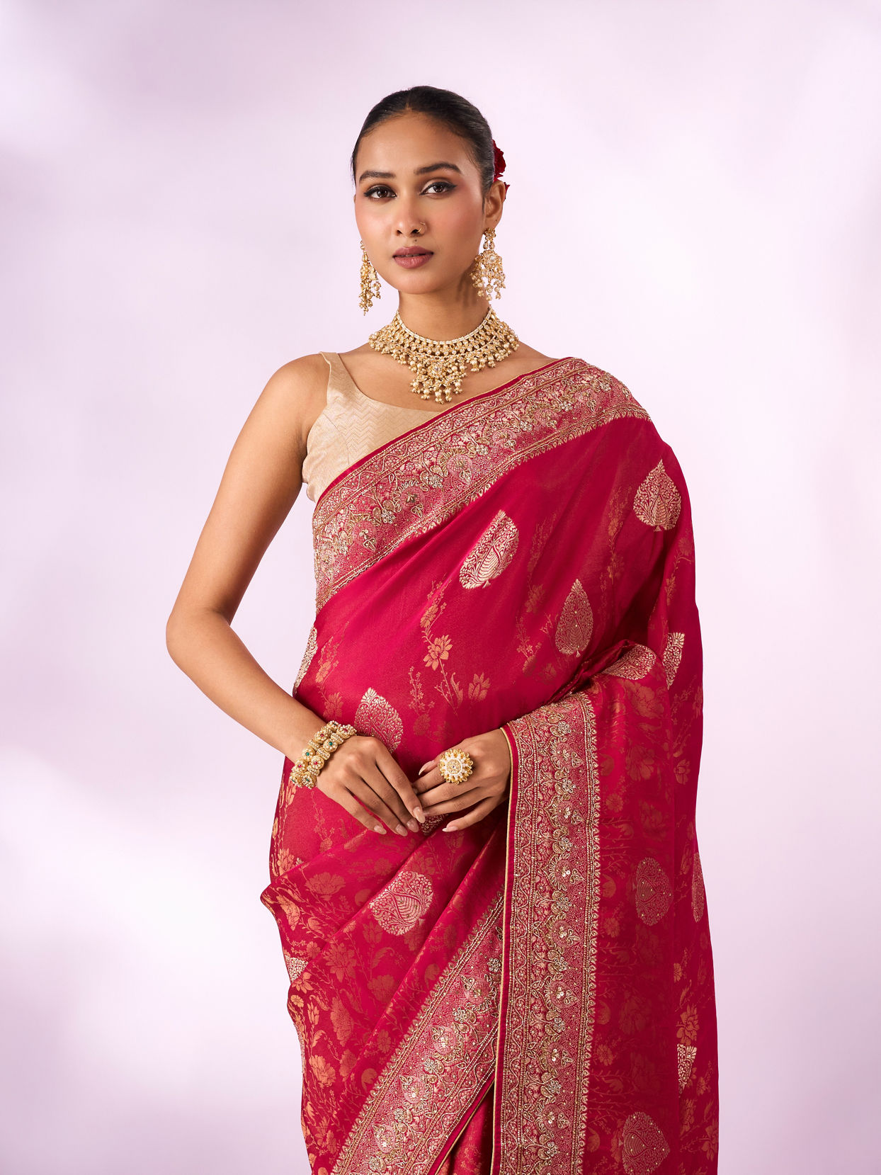 Mohey Women Rani Silk Saree with Hand Embroidery