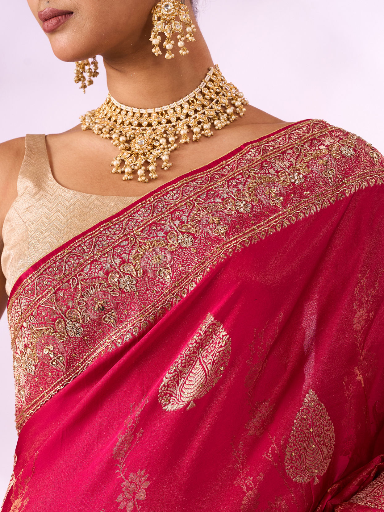 Mohey Women Rani Silk Saree with Hand Embroidery