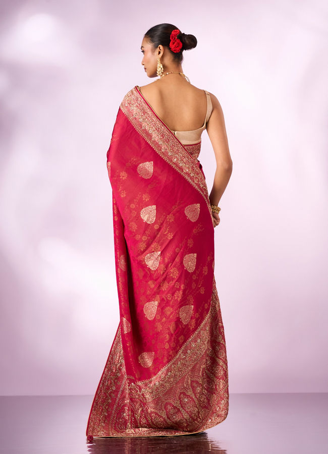 Mohey Women Rani Silk Saree with Hand Embroidery