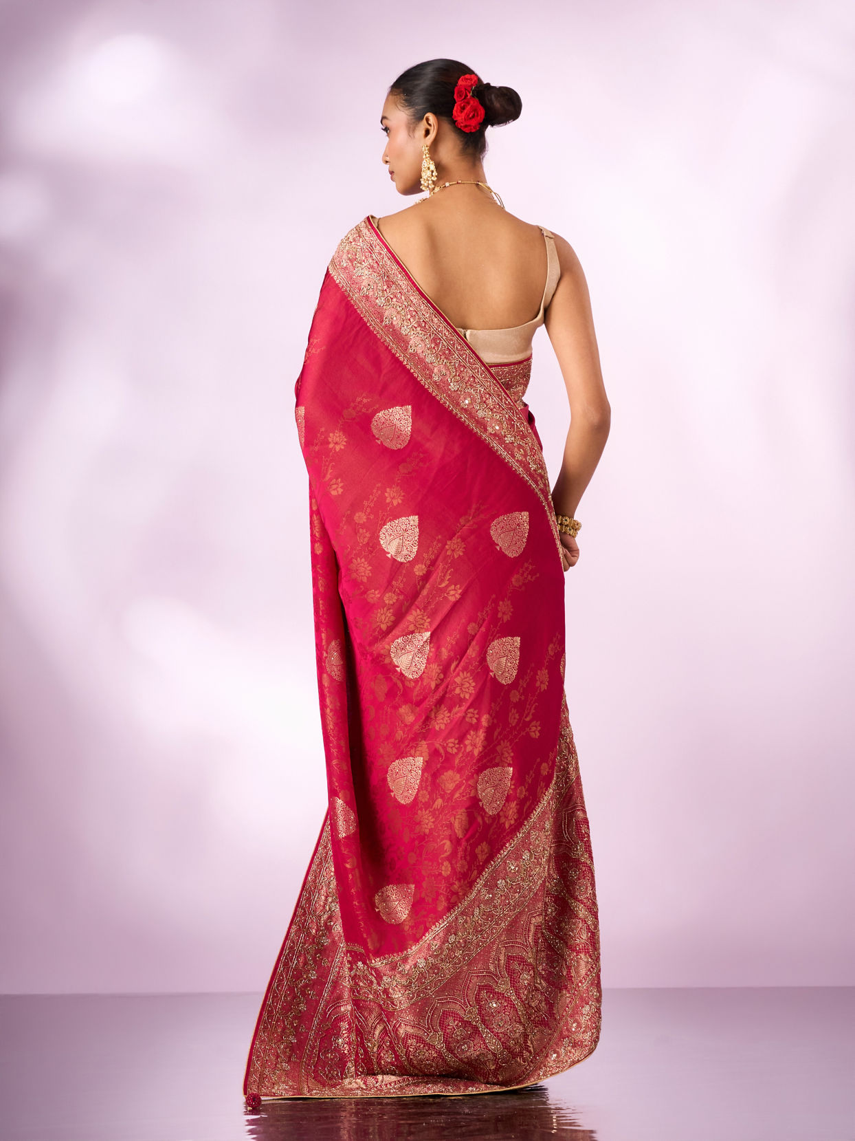 Mohey Women Rani Silk Saree with Hand Embroidery