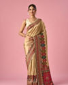 Mohey Women Cream Art Silk Saree with Hand Embroidery