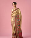 Mohey Women Cream Art Silk Saree with Hand Embroidery