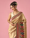 Mohey Women Cream Art Silk Saree with Hand Embroidery