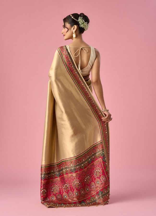 Mohey Women Cream Art Silk Saree with Hand Embroidery