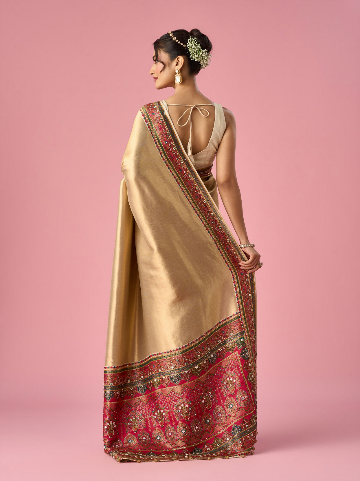 Mohey Women Cream Art Silk Saree with Hand Embroidery