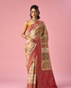 Mohey Women Cream Art Silk Saree with Hand Embroidery