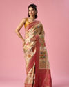 Mohey Women Cream Art Silk Saree with Hand Embroidery