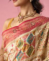 Mohey Women Cream Art Silk Saree with Hand Embroidery