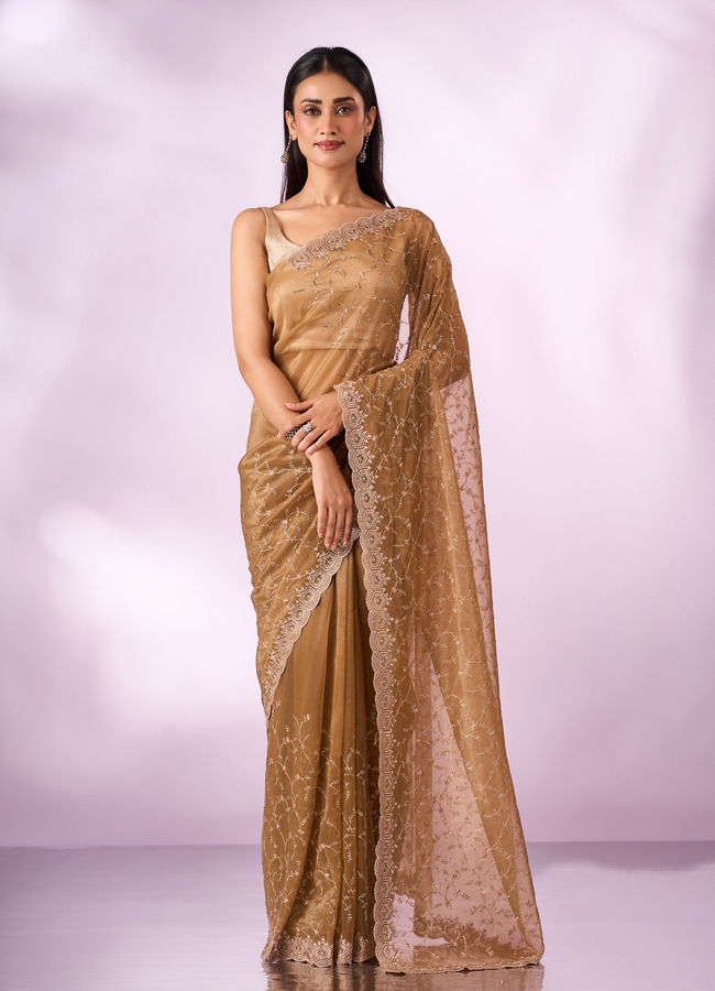 Mohey Women Green Net Saree with Cutdana Work