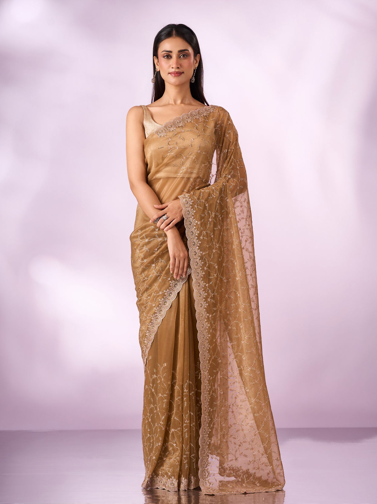 Mohey Women Green Net Saree with Cutdana Work