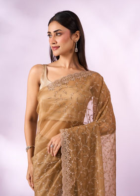 Mohey Women Green Net Saree with Cutdana Work
