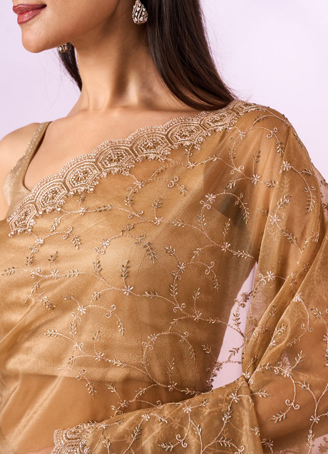 Mohey Women Green Net Saree with Cutdana Work