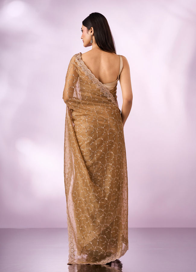 Mohey Women Green Net Saree with Cutdana Work