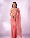 Mohey Women Pink Net Saree with Cutdana and Thread Work