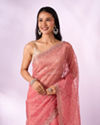 Mohey Women Pink Net Saree with Cutdana and Thread Work