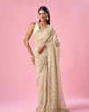 Mohey Women Cream Tissue Saree with Sequin Work