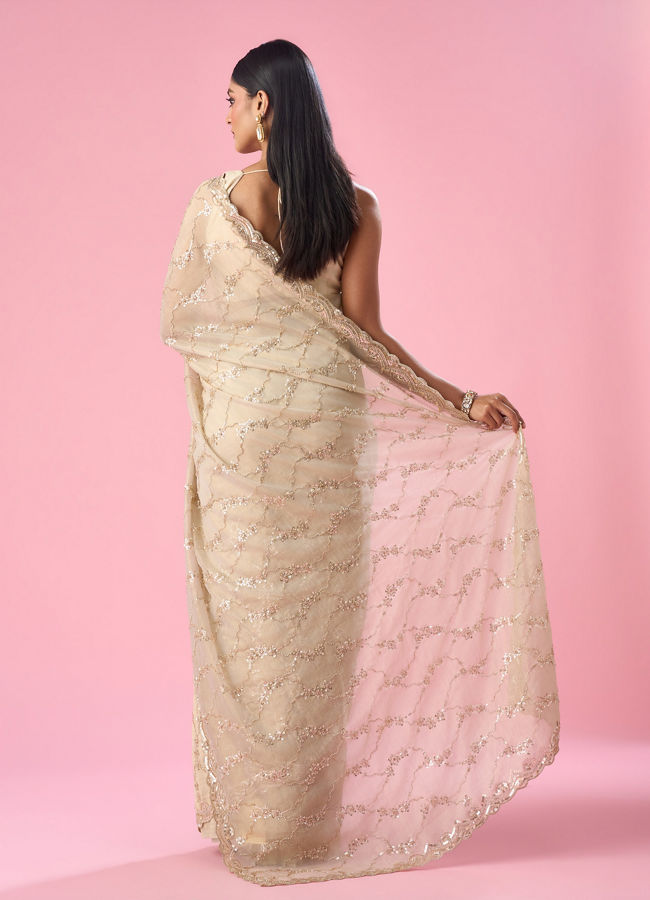 Mohey Women Cream Tissue Saree with Sequin Work