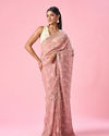 Mohey Women Pink Tissue Saree with Hand Embroidery