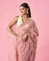 Mohey Women Pink Tissue Saree with Hand Embroidery