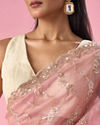 Mohey Women Pink Tissue Saree with Hand Embroidery