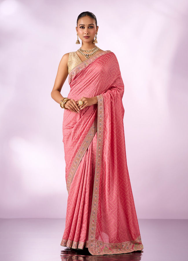 Mohey Women Pink Silk Saree with Stone Work