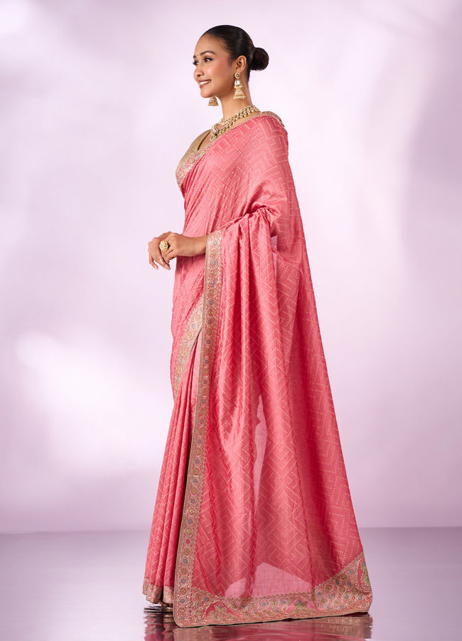 Mohey Women Pink Silk Saree with Stone Work