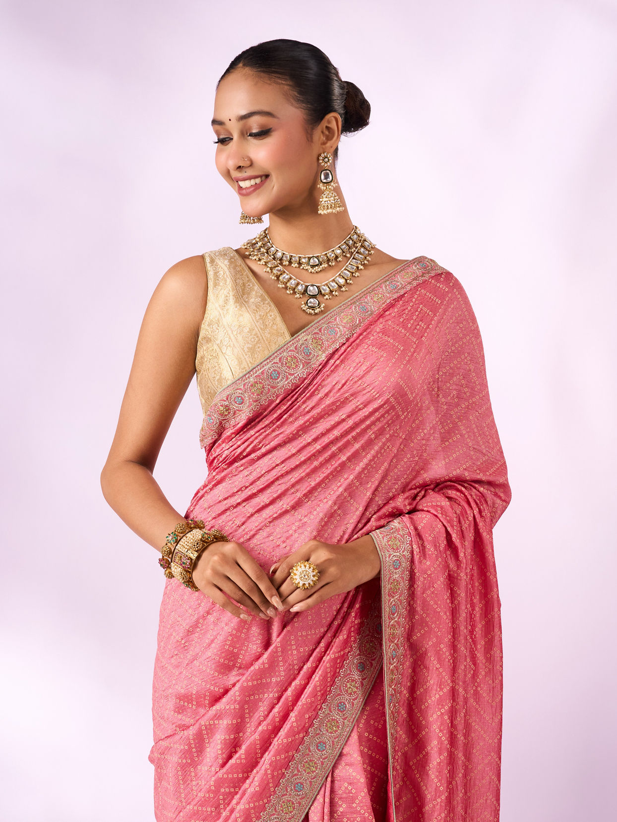 Mohey Women Pink Silk Saree with Stone Work