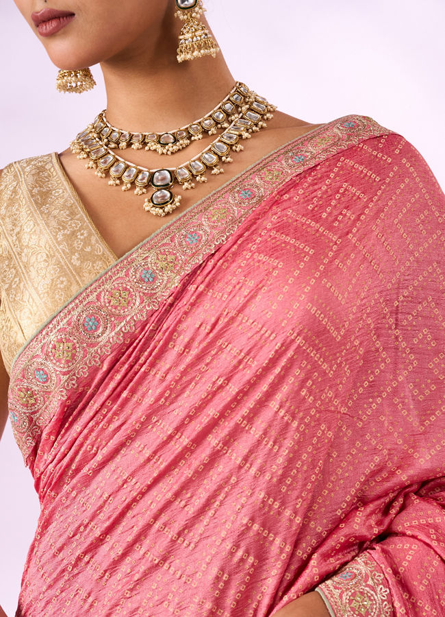 Mohey Women Pink Silk Saree with Stone Work