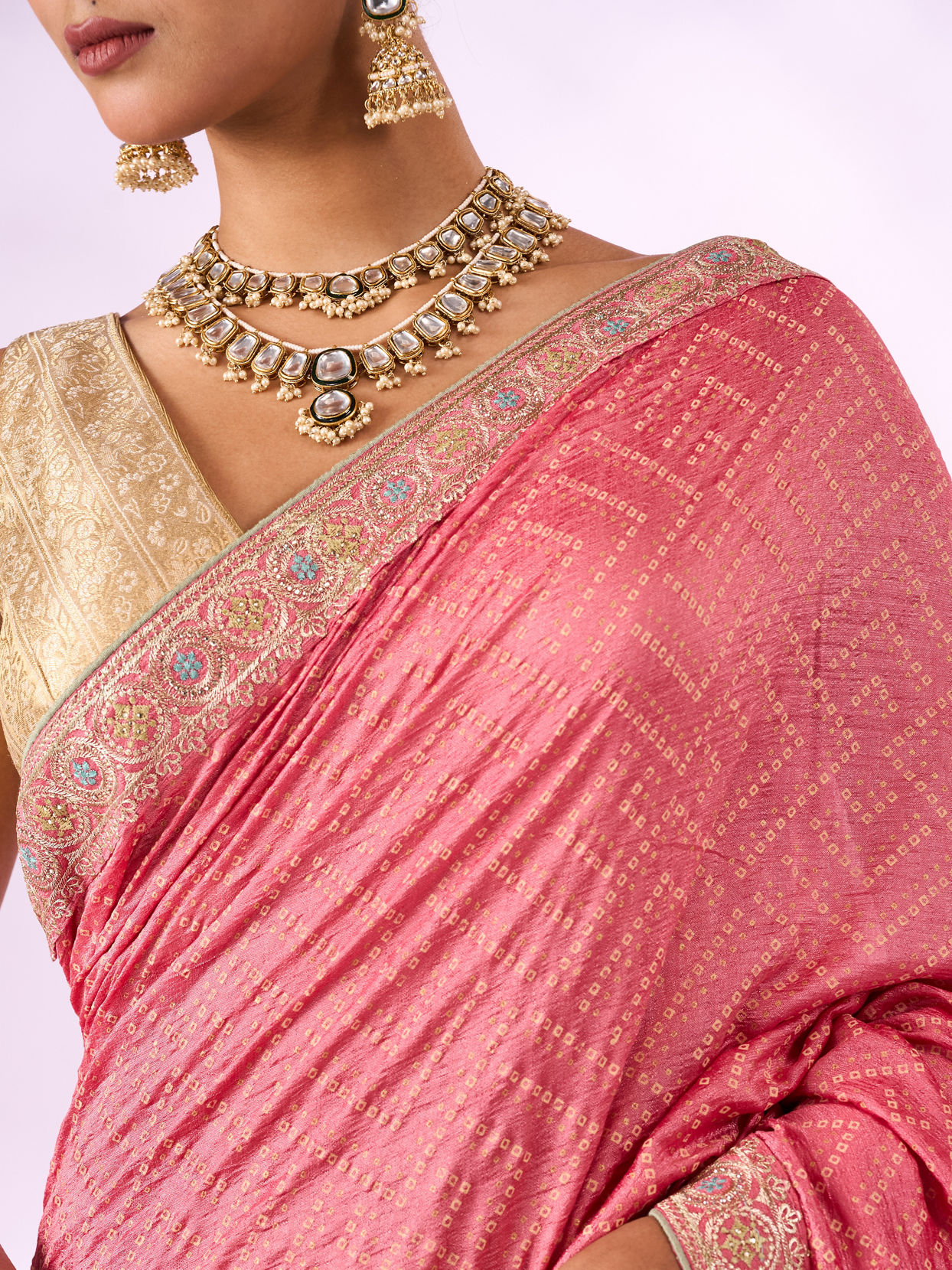 Mohey Women Pink Silk Saree with Stone Work