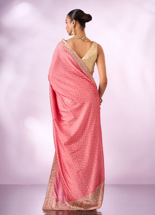 Mohey Women Pink Silk Saree with Stone Work
