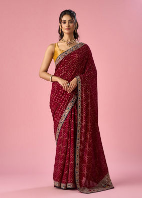 Mohey Women Maroon Art Silk Saree with Stone Work
