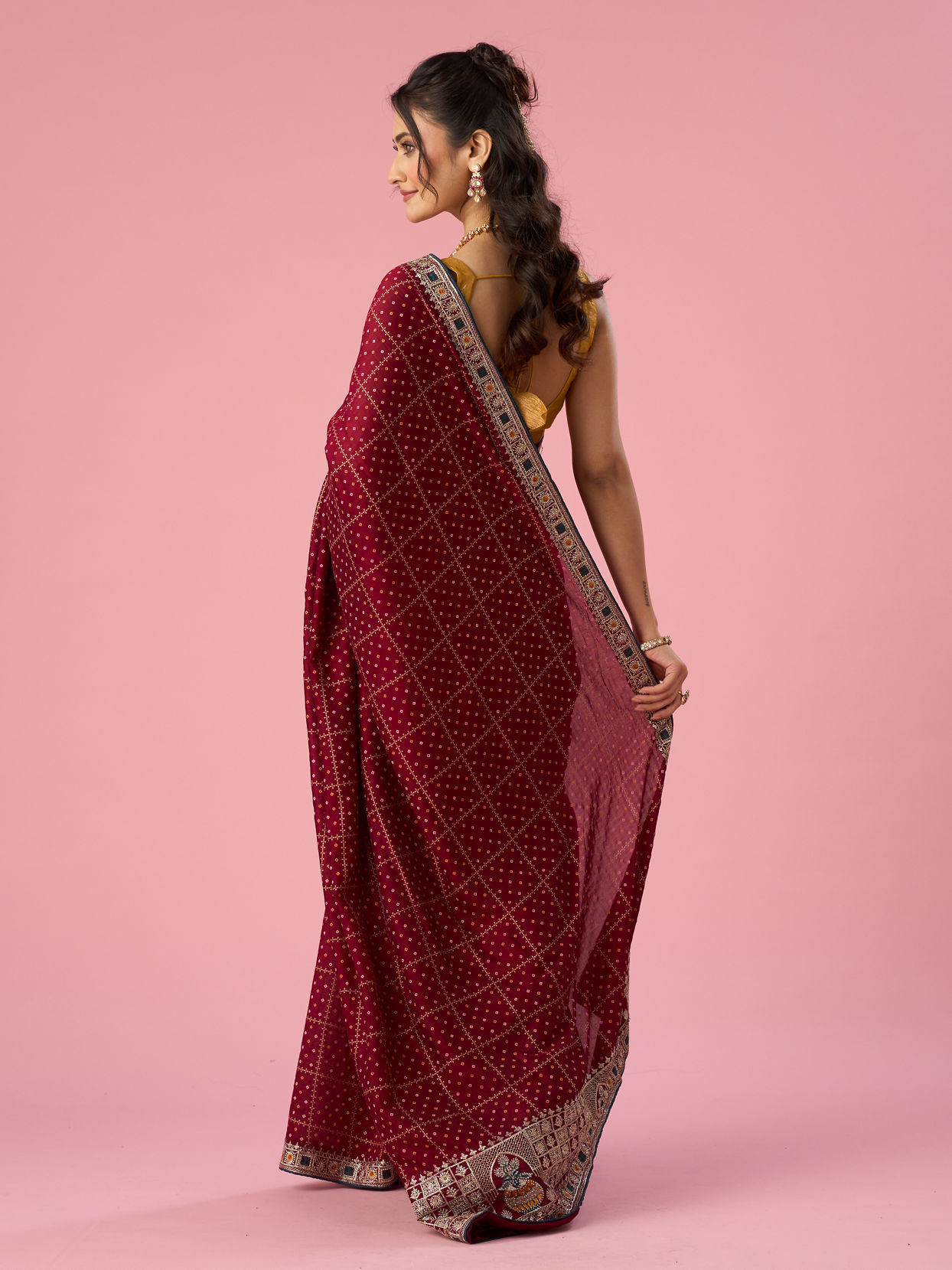 Mohey Women Maroon Silk Saree with Stone Work