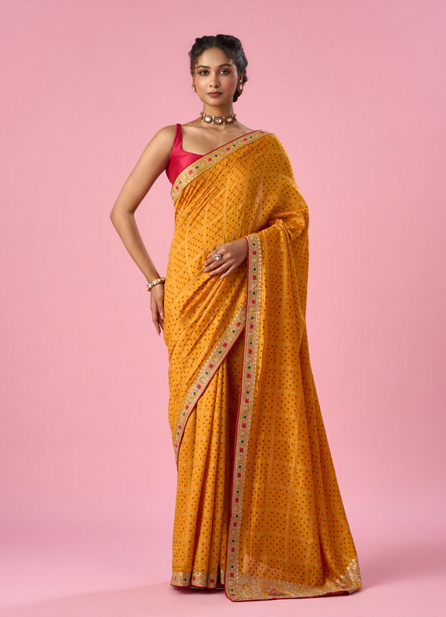 Mohey Women Mustard Yellow Art Silk Saree with Thread Work