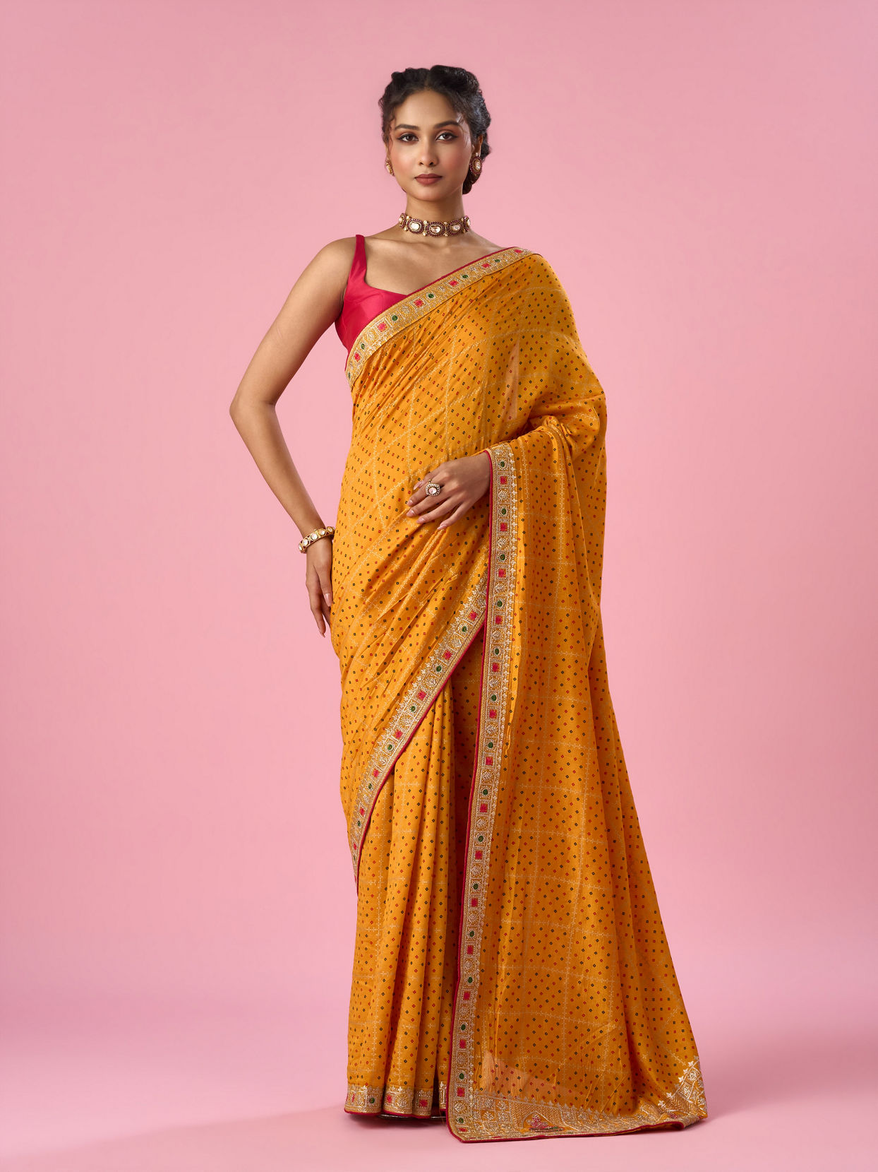 Mohey Women Mustard Yellow Art Silk Saree with Thread Work