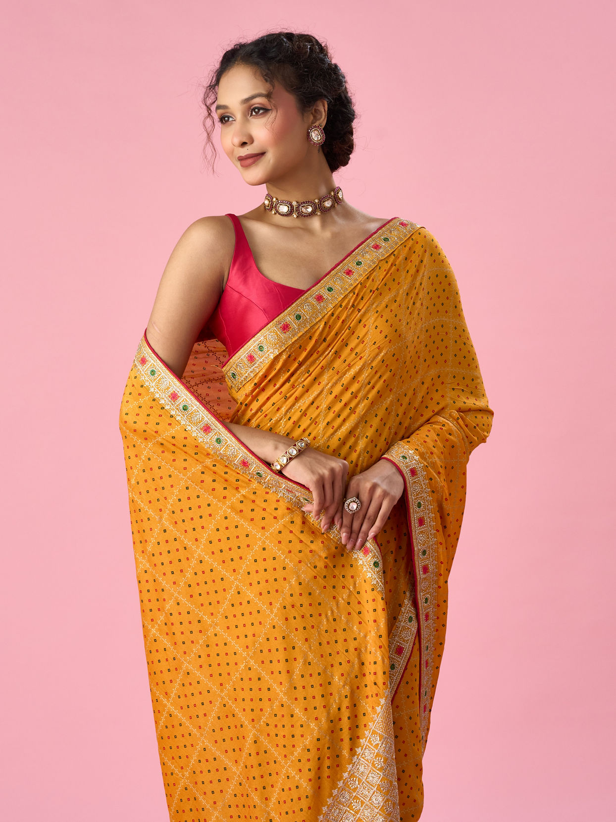 Mohey Women Mustard Yellow Art Silk Saree with Thread Work