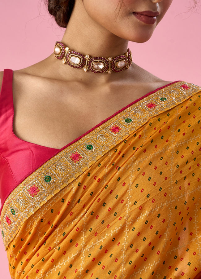 Mohey Women Mustard Yellow Art Silk Saree with Thread Work