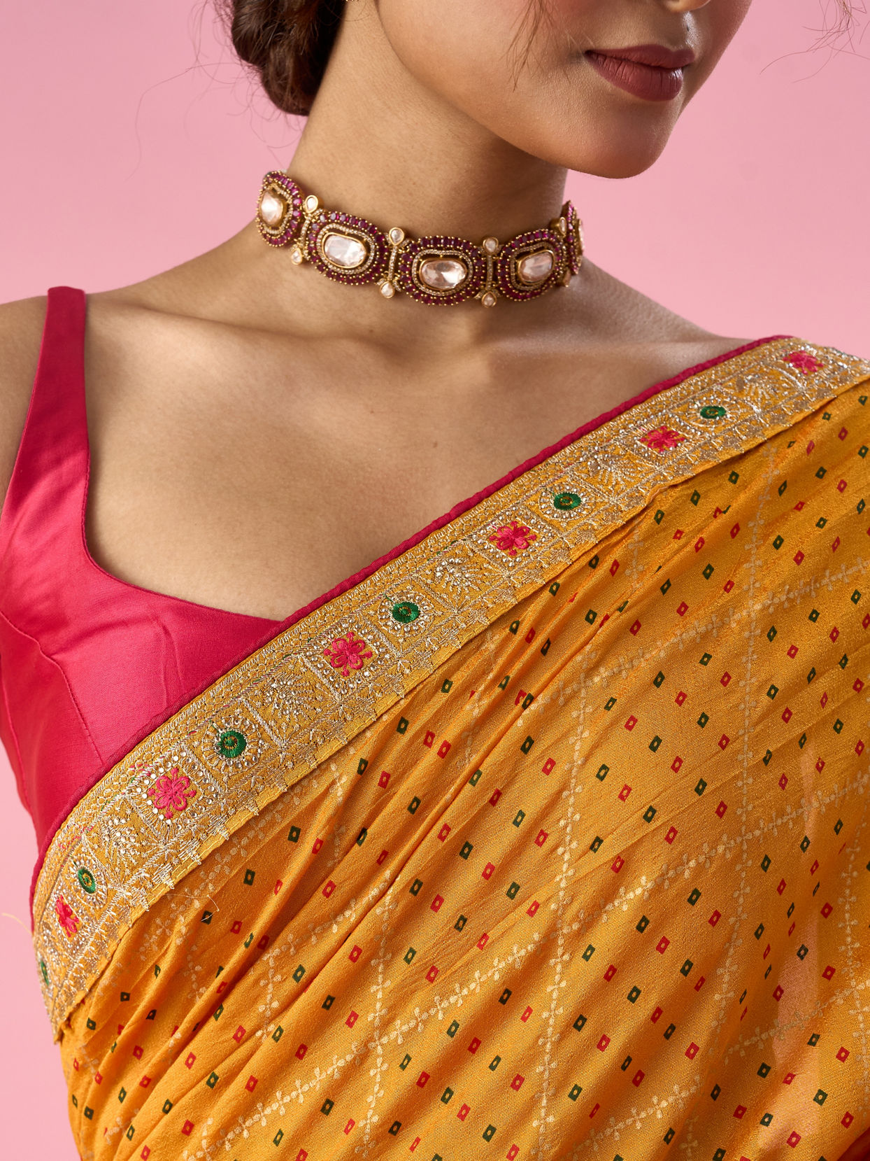 Mohey Women Mustard Yellow Art Silk Saree with Thread Work
