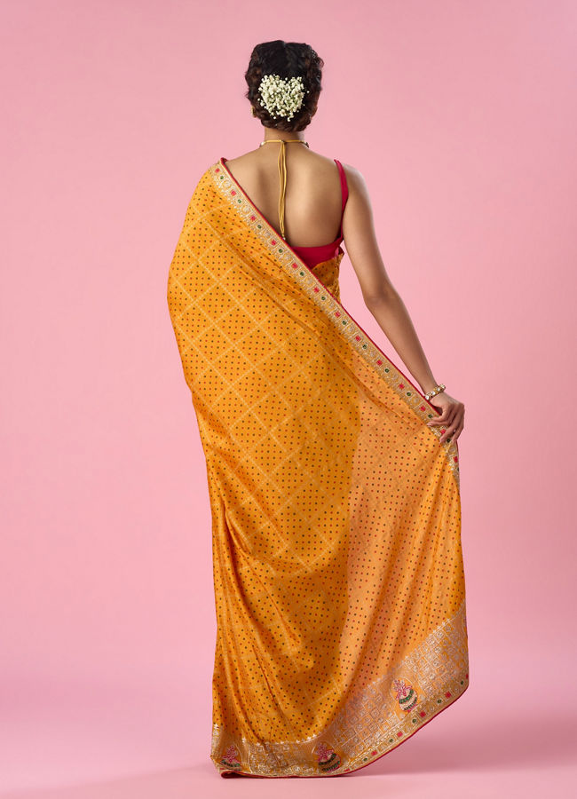 Mohey Women Mustard Yellow Art Silk Saree with Thread Work