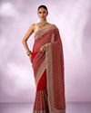 Mohey Women Red Georgette Saree with Stone Work