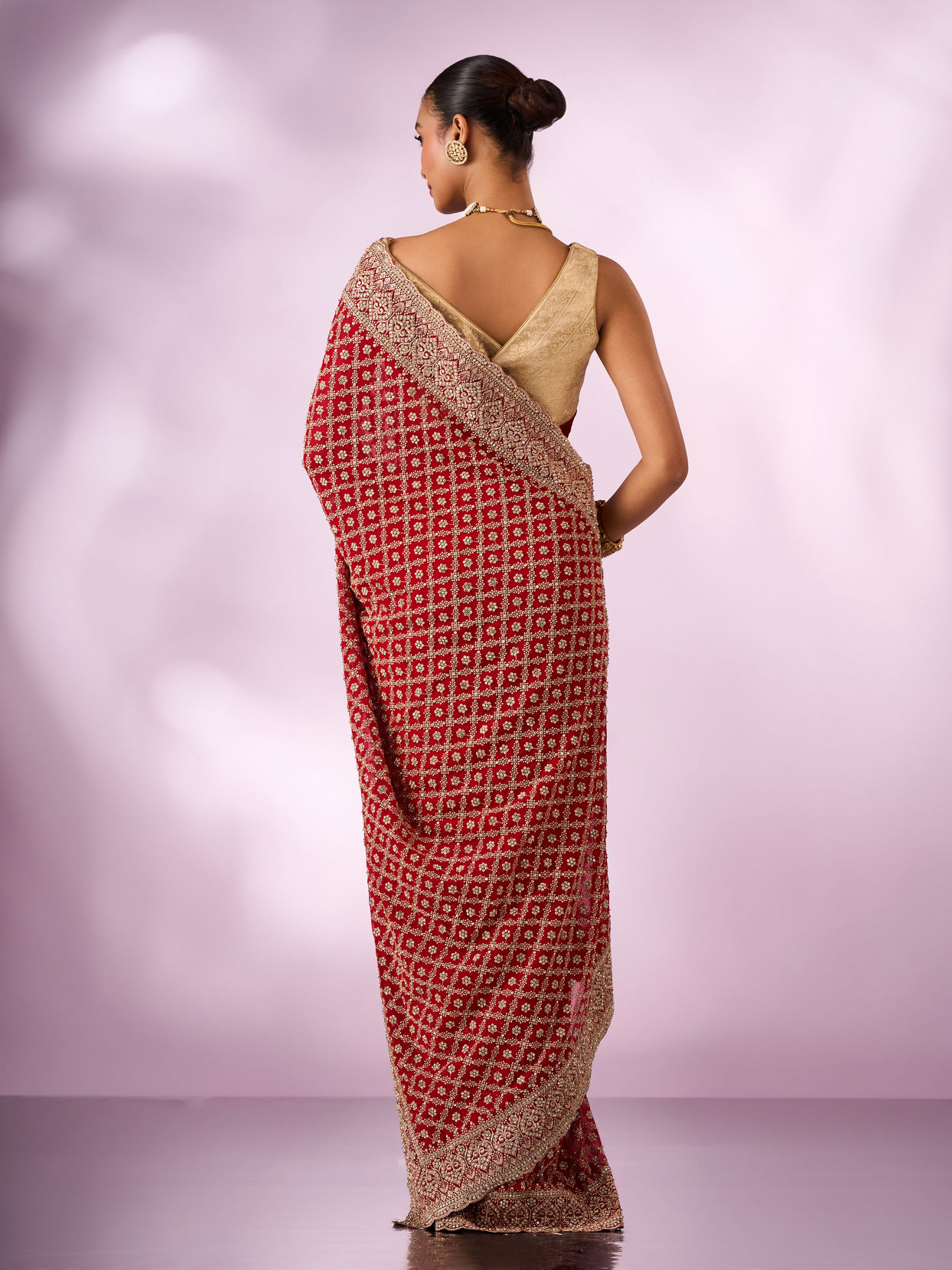 Mohey Women Red Georgette Saree with Stone Work