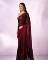 Mohey Women Maroon Organza Printed Saree with Stone Work