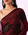 Mohey Women Maroon Organza Printed Saree with Stone Work
