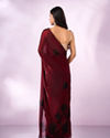 Mohey Women Maroon Organza Printed Saree with Stone Work
