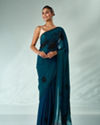 Mohey Women Blue Organza Saree with Print and Stone Work