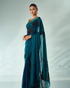 Mohey Women Blue Organza Saree with Print and Stone Work