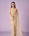 Mohey Women Fawn Organza Saree with Stone Work