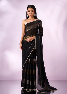 Mohey Women Black Organza Saree with Stone Work