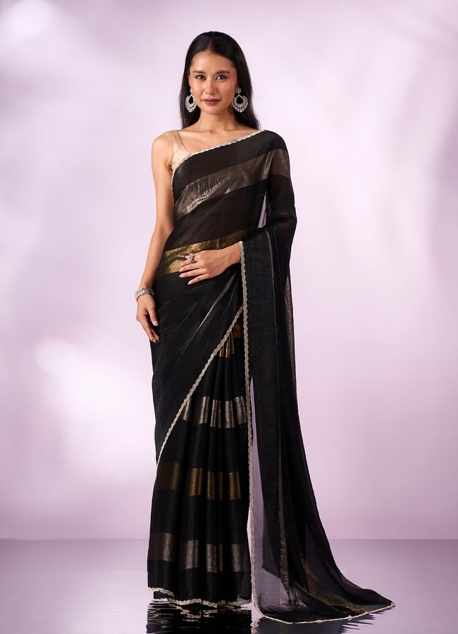 Mohey Women Black Organza Saree with Stone Work