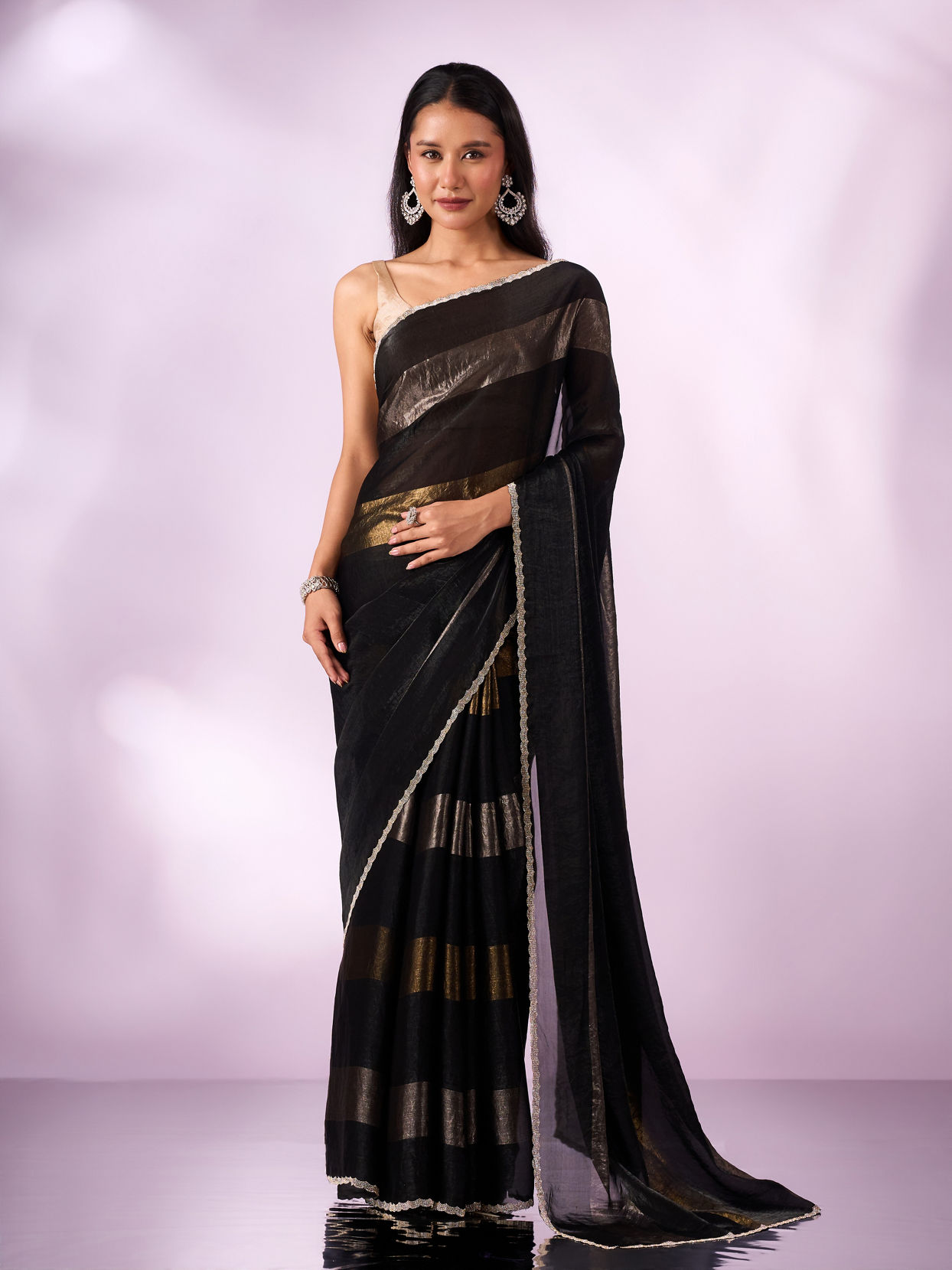 Mohey Women Black Organza Saree with Stone Work